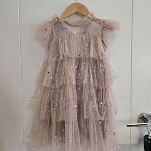 Pink Tulle Dress with Gold Stars
